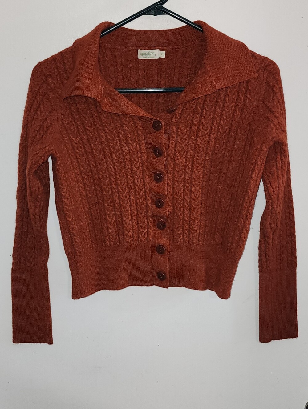 Spartina 449 Rust Cable Knit Button-Front Merino Wool 'Toni' Cardigan Sweater
